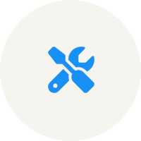 A blue and white icon of a wrench and screwdriver.